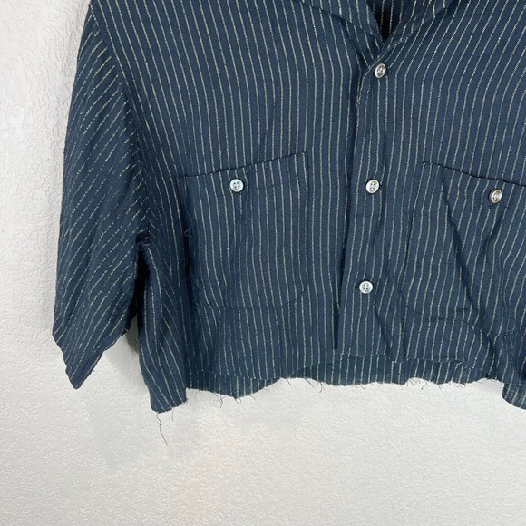 R by Reis Crop Top Size Medium Navy Striped Short Sleeve Distressed Boxy Vintage - Picture 5 of 10